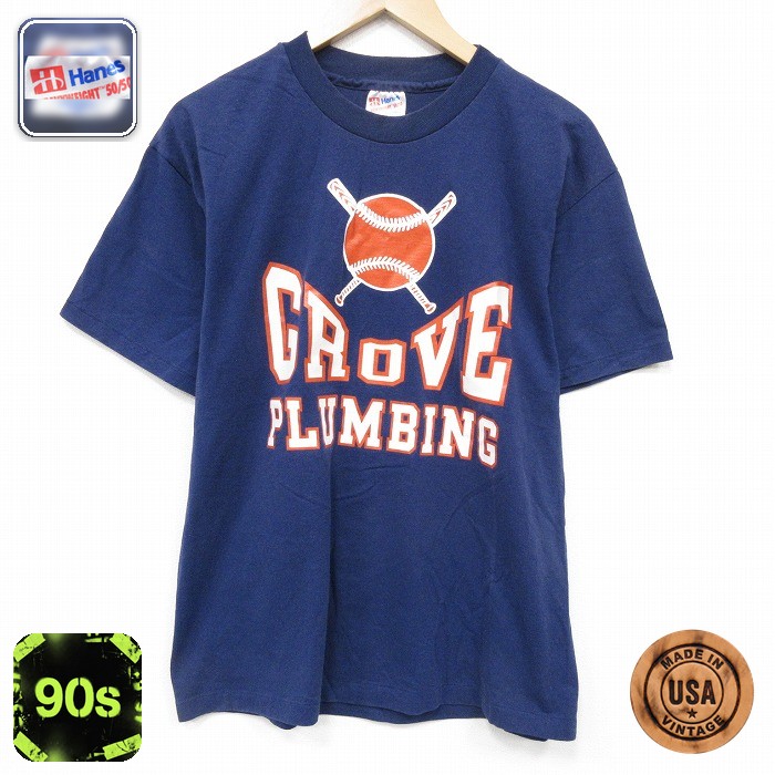 ヘインズ 90s 半袖Tシャツ GROVE ネイビー L | 古着