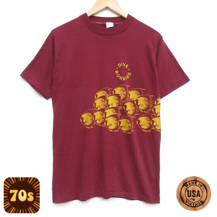【50%OFF】70s 半袖Tシャツ 魚 バーガンディ M | 古着