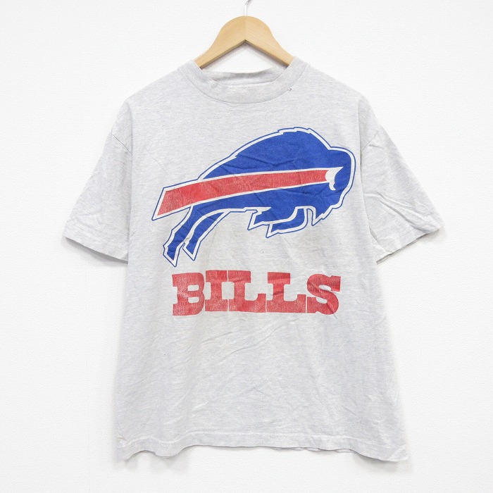 XL★古着 半袖 ビンテージ Tシャツ メンズ 90年代 90s NFL バッファロービルズ コットン クルーネック USA製 グレー 霜降り アメフト スーパーボウル 26apr03