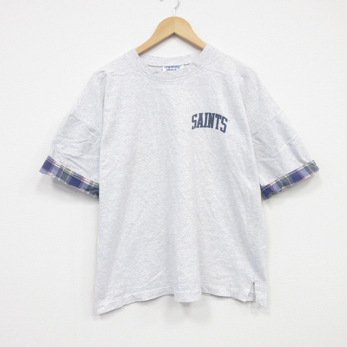 XL★古着 半袖 ビンテージ Tシャツ メンズ 90年代 90s SAINTS 大きいサイズ コットン クルーネック USA製 薄グレー 霜降り 26apr03
