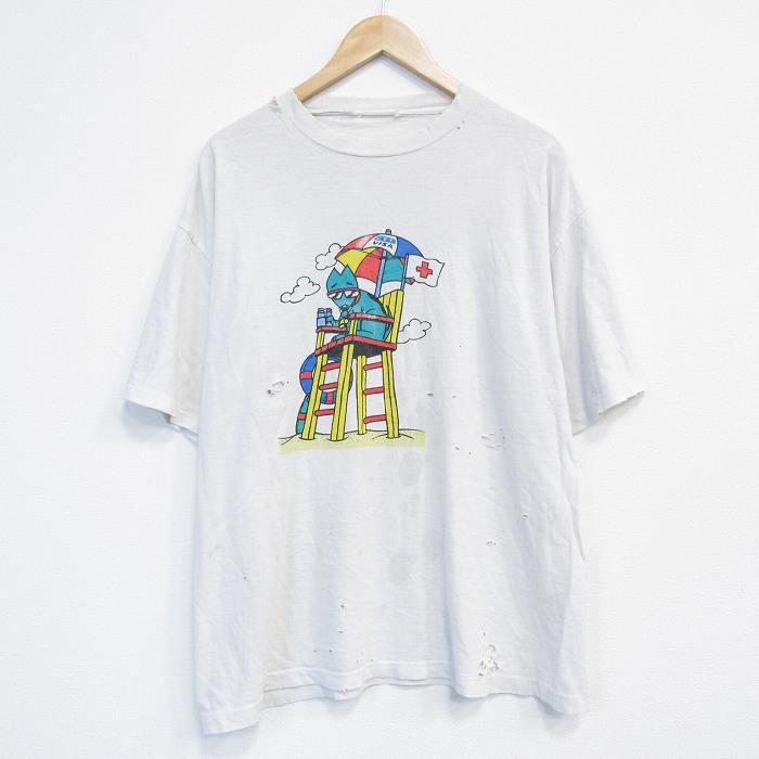 XL★古着 半袖 ビンテージ Tシャツ メンズ 90年代 90s キツネ ボロ クルーネック 白 26apr03