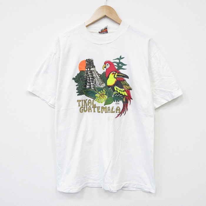 L★古着 半袖 ビンテージ Tシャツ メンズ 90年代 90s 鳥 コットン クルーネック 白 26apr04