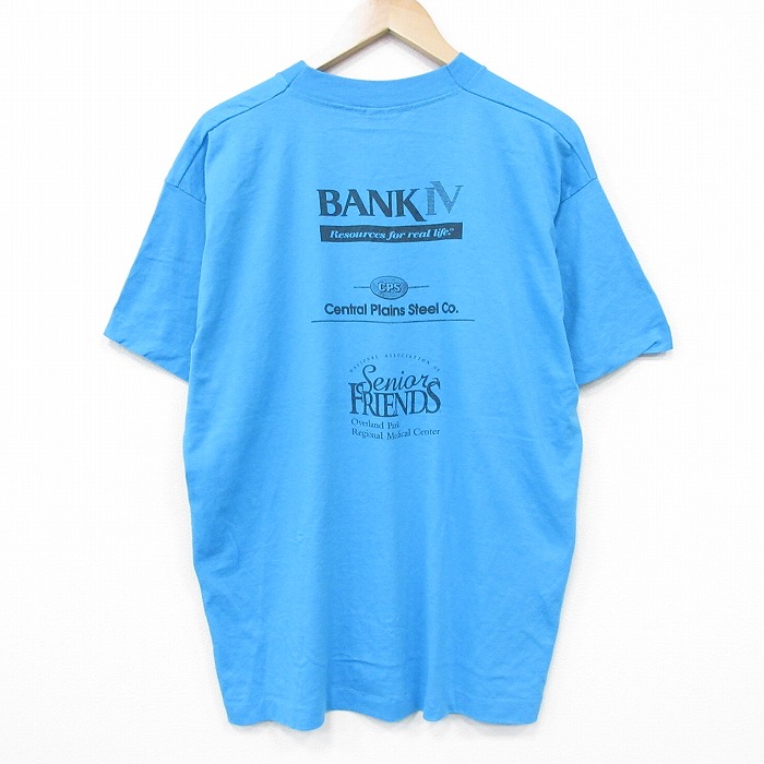 XL★古着 フルーツオブザルーム 半袖 ビンテージ Tシャツ メンズ 90年代 90s BANK クルーネック USA製 水色 26apr04