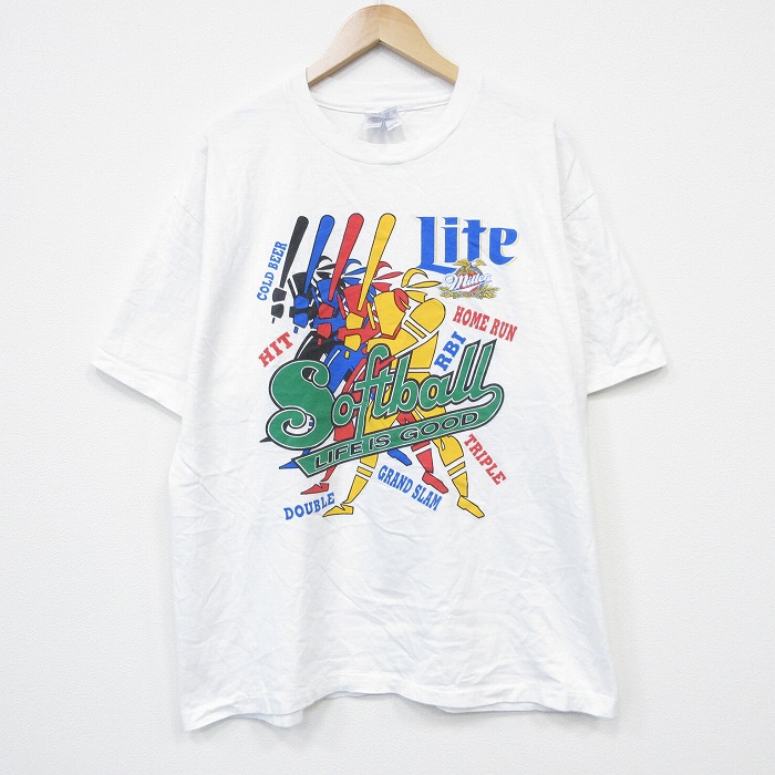 XL★古着 ヘインズ 半袖 ビンテージ Tシャツ メンズ 00年代 00s ソフトボール 大きいサイズ コットン クルーネック 白 26apr04