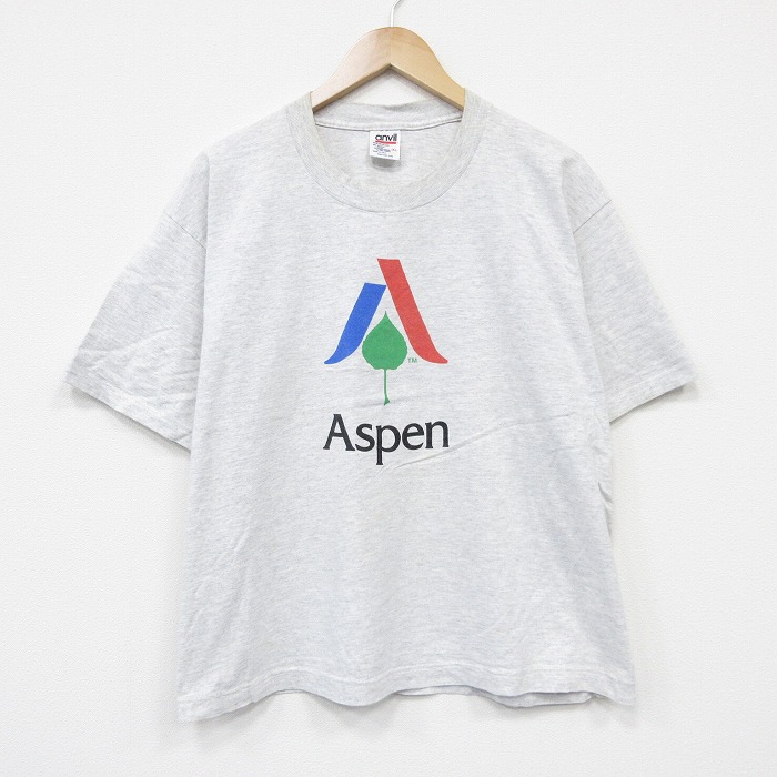 XL★古着 半袖 ビンテージ Tシャツ メンズ 90年代 90s Aspen コットン クルーネック USA製 薄グレー 霜降り 26apr04