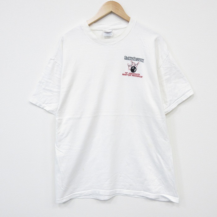 XL★古着 ヘインズ 半袖 ビンテージ Tシャツ メンズ 90年代 90s ボウリング 大きいサイズ コットン クルーネック USA製 白 26apr04