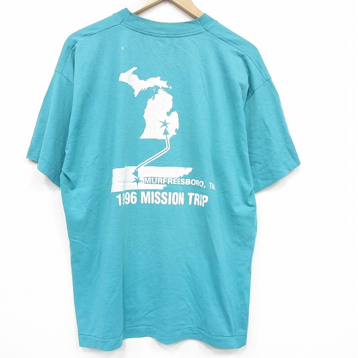 フルーツオブザルーム 90s 半袖Tシャツ ミッション ライトブルー メンズXL相当 | 古着