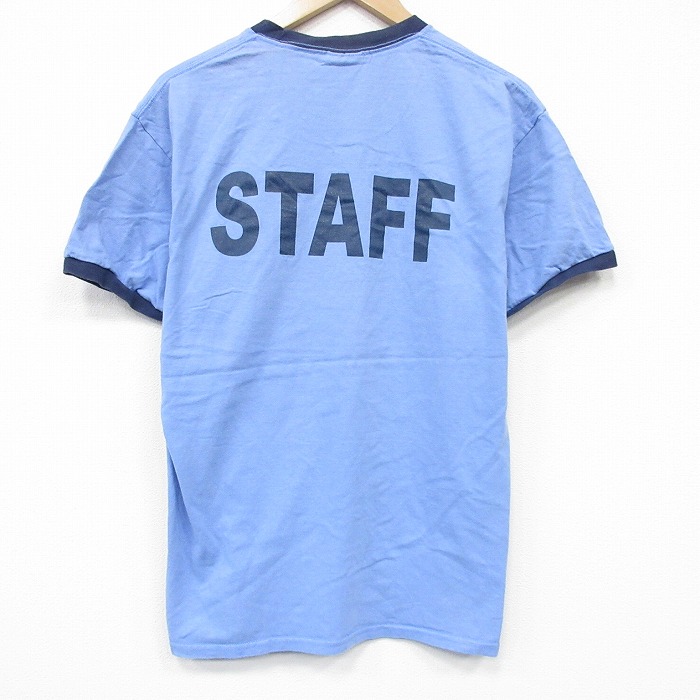 L★古着 半袖 ビンテージ Tシャツ メンズ 00年代 00s スタッフ コットン クルーネック 薄水色他 リンガー 26apr03