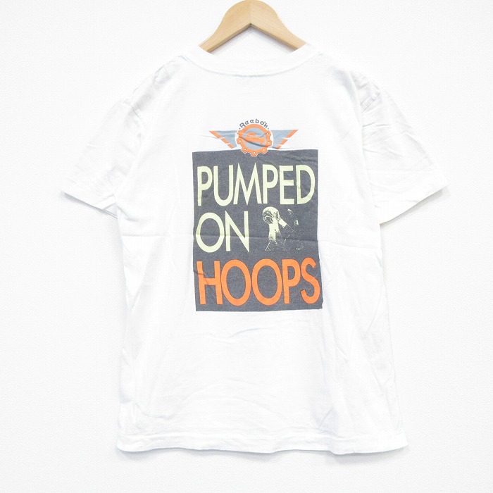 L★古着 リーボック 半袖 ビンテージ Tシャツ メンズ 90年代 90s HOOPS コットン クルーネック USA製 白 26apr02
