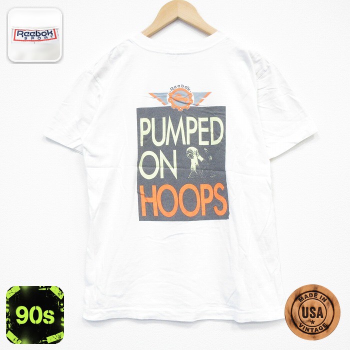 リーボック 90s 半袖Tシャツ HOOPS ホワイト メンズL相当 | 古着