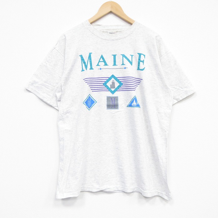 XL★古着 オニータ ONEITA 半袖 ビンテージ Tシャツ メンズ 90年代 90s メイン コットン クルーネック USA製 薄グレー 霜降り 26apr02