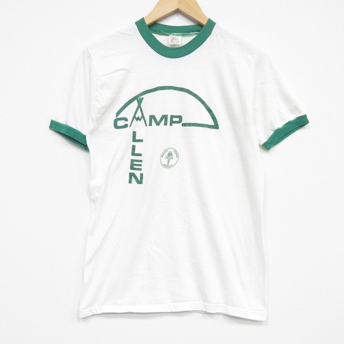 S★古着 半袖 ビンテージ Tシャツ メンズ 80年代 80s キャンプ クルーネック USA製 白 リンガー 26apr02