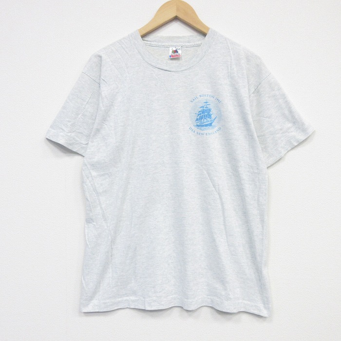 L★古着 フルーツオブザルーム 半袖 ビンテージ Tシャツ メンズ 90年代 90s 船 クルーネック USA製 薄グレー 霜降り 26apr02