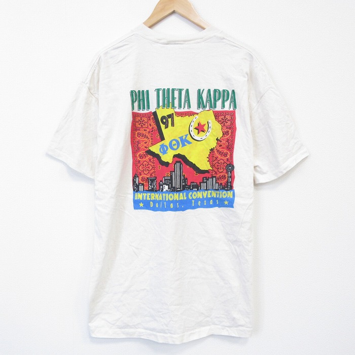 XL★古着 半袖 ビンテージ Tシャツ メンズ 90年代 90s テキサス 大きいサイズ コットン クルーネック USA製 生成り 26apr03