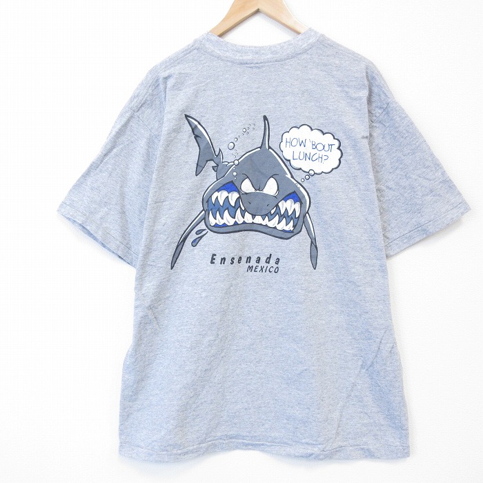 XL★古着 半袖 ビンテージ Tシャツ メンズ 90年代 90s サメ 大きいサイズ コットン クルーネック グレー 霜降り 26apr03