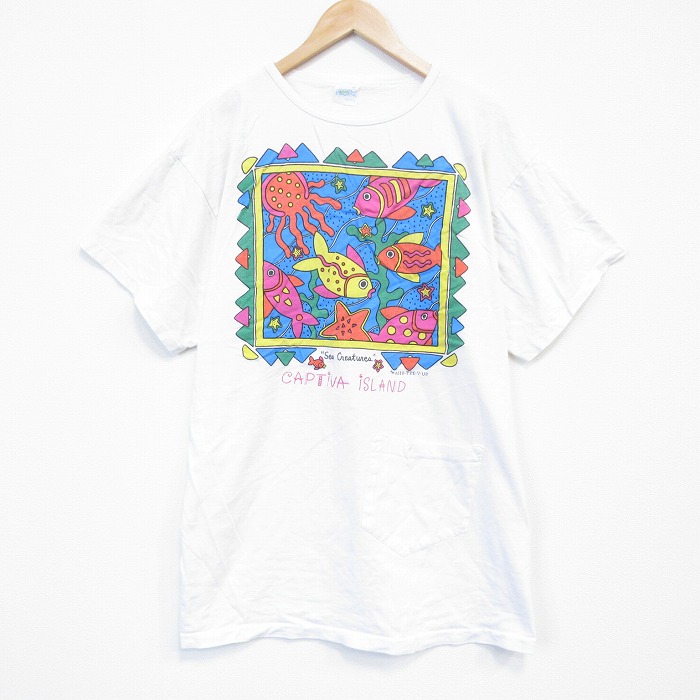 90s 半袖Tシャツ 魚 ホワイト メンズXL相当 | 古着