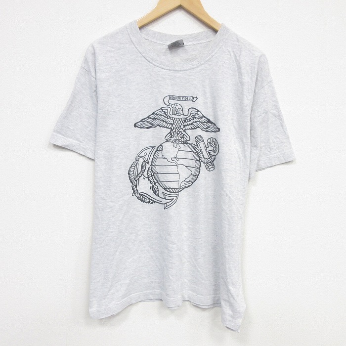 XL★古着 半袖 ビンテージ Tシャツ メンズ 90年代 90s ミリタリー コットン クルーネック USA製 薄グレー 霜降り 26apr04