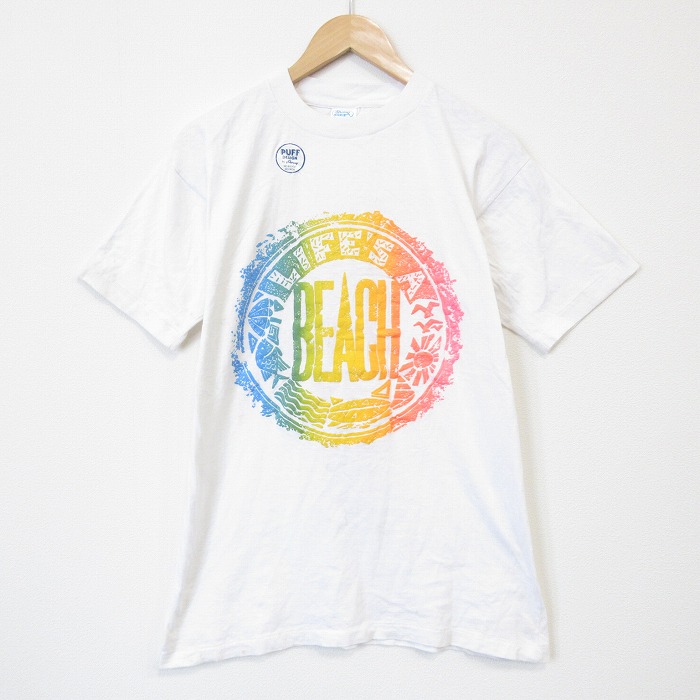 L★古着 半袖 ビンテージ Tシャツ メンズ 90年代 90s ビーチ コットン クルーネック 白 26apr06