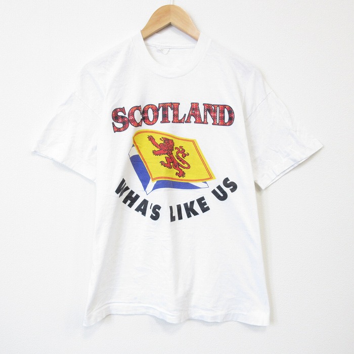 L★古着 半袖 ビンテージ Tシャツ メンズ 90年代 90s スコットランド クルーネック 白 26apr06