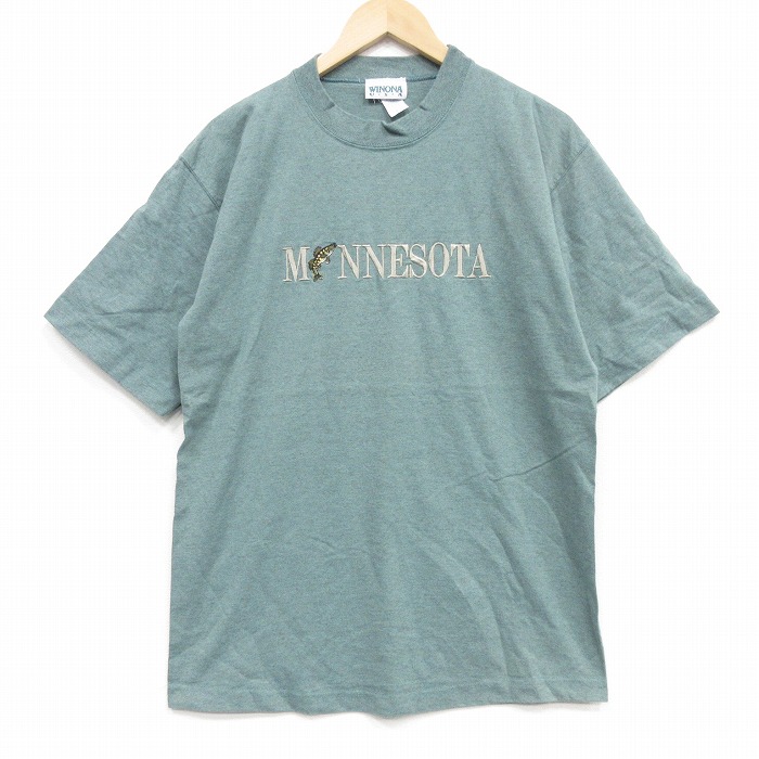 90s 半袖Tシャツ ミネソタ 刺繍 グリーン メンズL相当 | 古着