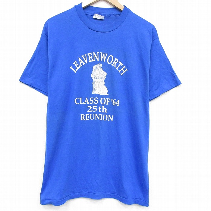 【20%OFF】ヘインズ 80s 半袖Tシャツ LEAVENWORYH ブルー メンズXL相当 | 古着