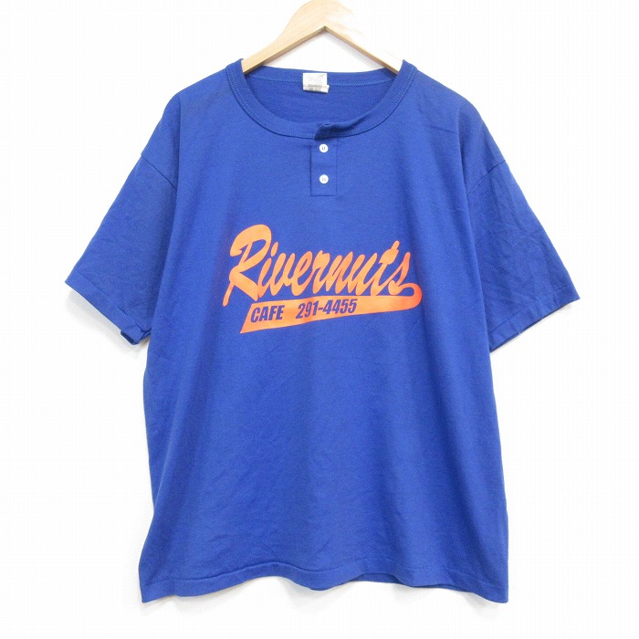 【20%OFF】80s 半袖Tシャツ ヘンリーネック ブルー メンズXL相当 | 古着
