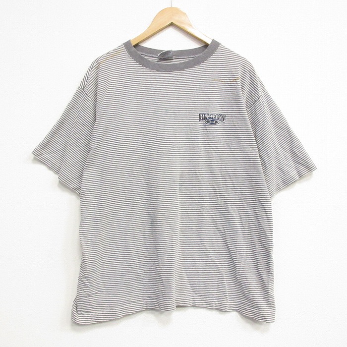 ビラボン 90s 半袖Tシャツ ワンポイントロゴ グレーボーダー メンズXL相当 | 古着