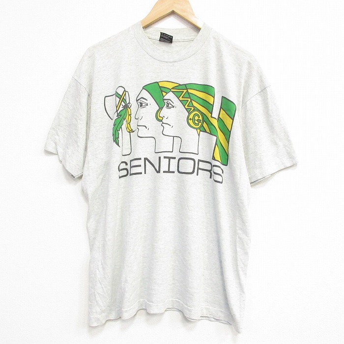 XL★古着 フルーツオブザルーム 半袖 ビンテージ Tシャツ メンズ 90年代 90s インディアン 大きいサイズ クルーネック USA製 薄グレー 霜降り 26apr25