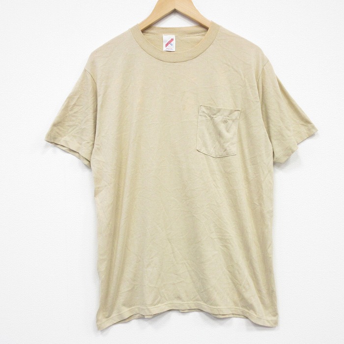 L★古着 ジャージーズ 半袖 ビンテージ Tシャツ メンズ 80年代 80s 無地 胸ポケット付きコットン クルーネック USA製 ベージュ 26apr25