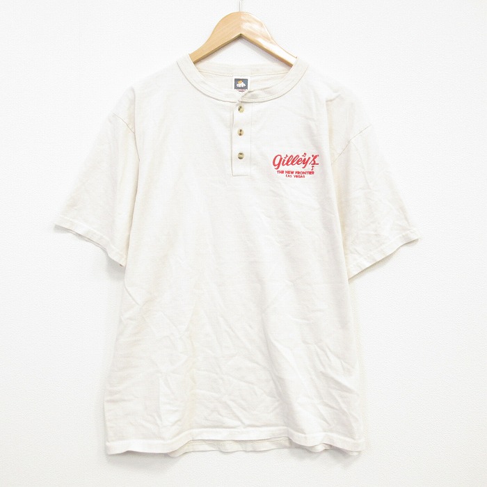 L★古着 半袖 ビンテージ ヘンリーネックTシャツ メンズ 00年代 00s ラスベガス 生成り ベージュ