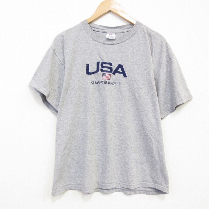 【20％OFF】XL★古着 半袖 ビンテージ Tシャツ メンズ 00年代 00s USAロゴ クルーネック グレー 霜降り
