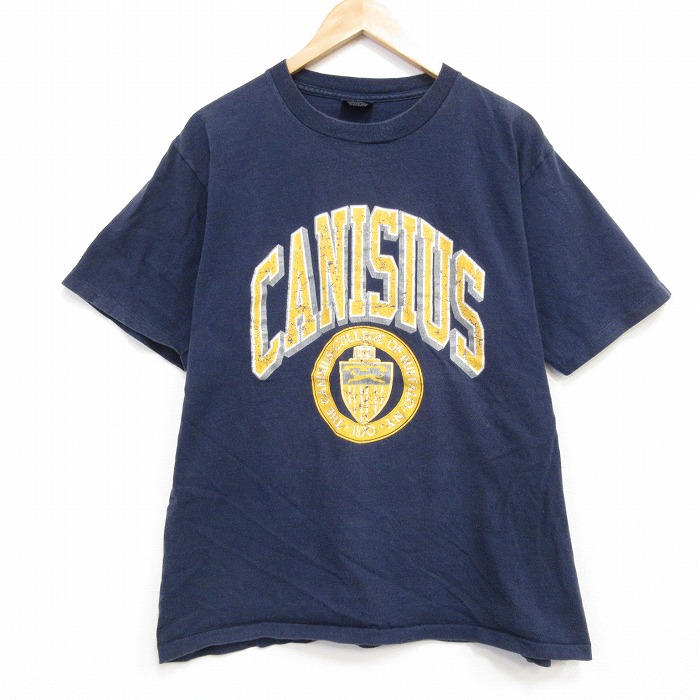ジャンスポーツ 90s 半袖Tシャツ CANISIUS ネイビー メンズXL相当 | 古着