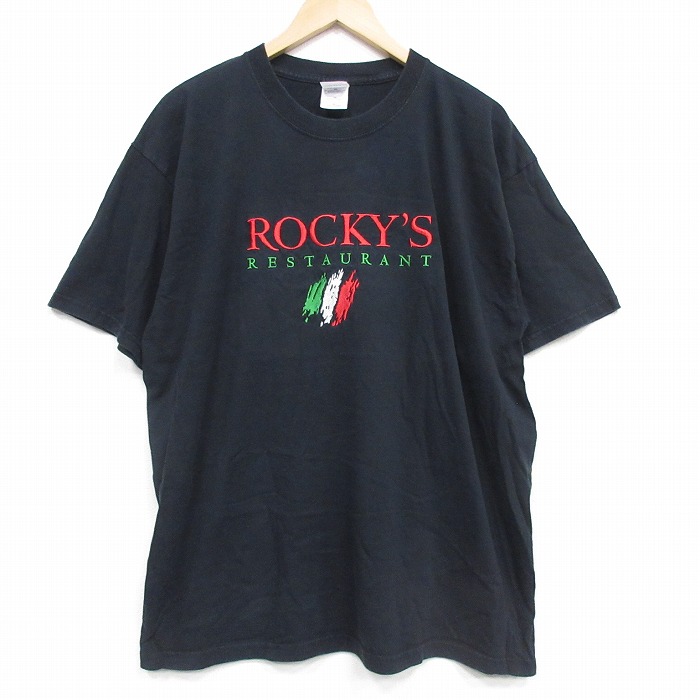 00s 半袖Tシャツ レストラン刺繍 ブラック メンズXL相当 | 古着