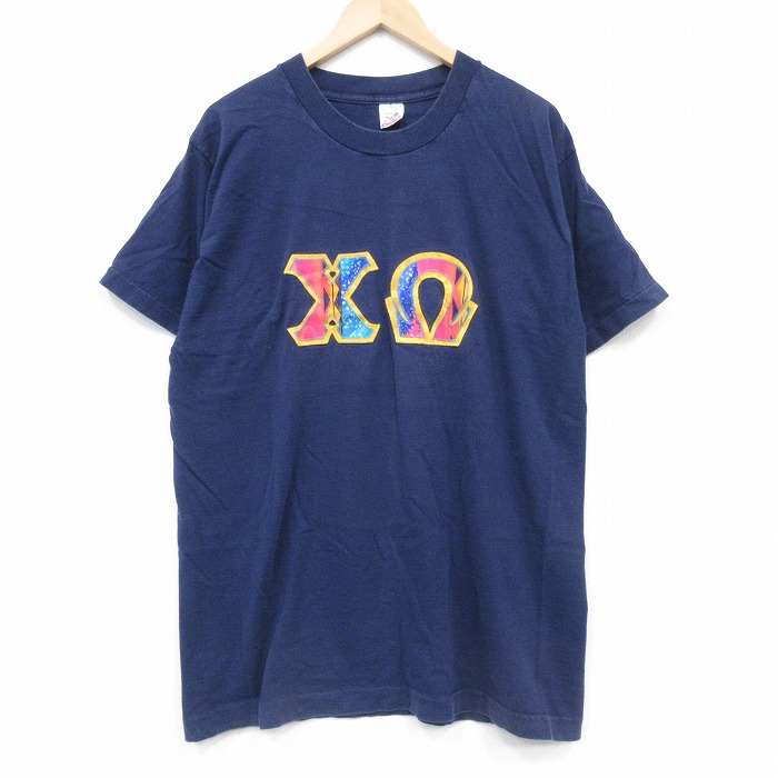 フルーツオブザルーム 90s 半袖Tシャツ ギリシャ文字 ネイビー メンズXL相当 | 古着