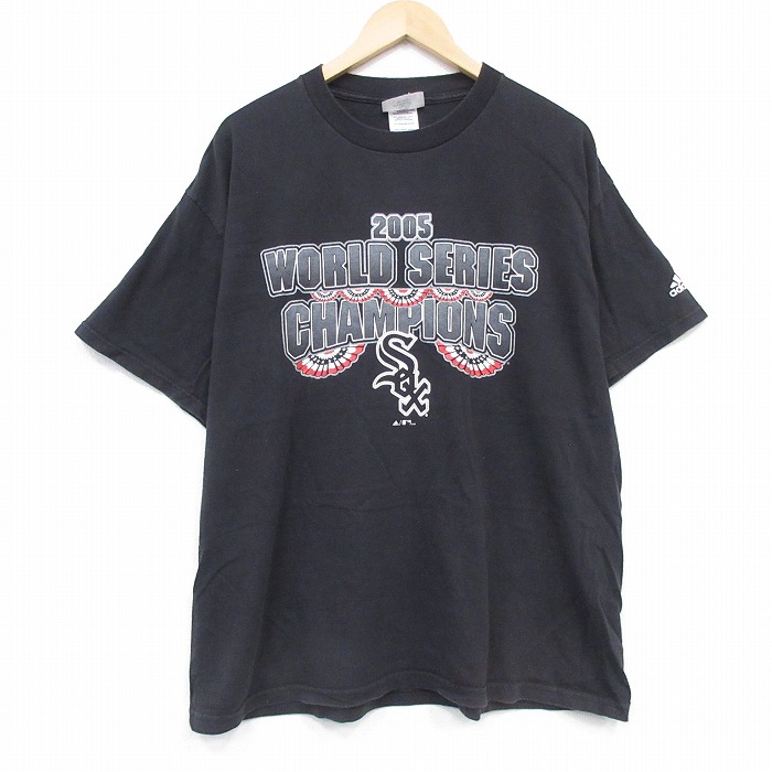 XL★古着 アディダス adidas 半袖 ビンテージ Tシャツ メンズ 00年代 00s MLB シカゴホワイトソックス ワールドシリーズ 大きいサイズ コットン クルーネック 黒 メジャーリーグ ベースボール 野球【spe】 26apr30