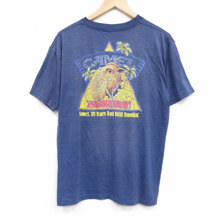 L★古着 半袖 ビンテージ Tシャツ メンズ 80年代 80s キャメル クルーネック USA製 薄紺 霜降り【spe】 26may02