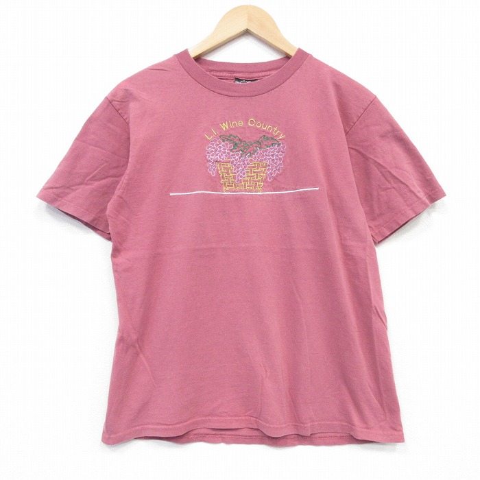 90s 半袖Tシャツ 刺繍 バーガンディ メンズL相当 | 古着