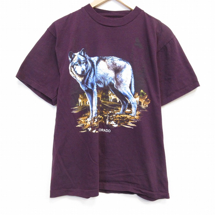 90s 半袖Tシャツ オオカミ パープル L | 古着