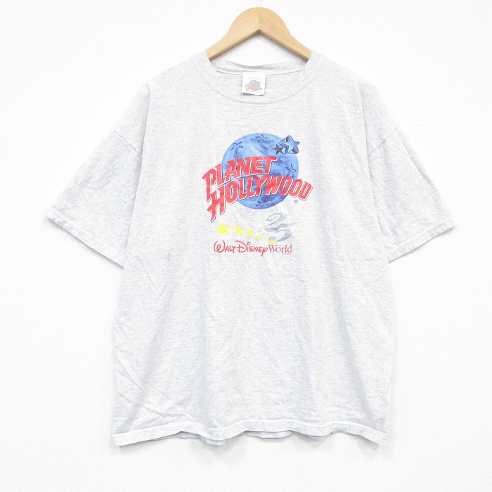 XL★古着 半袖 ビンテージ Tシャツ メンズ 90年代 90s プラネットハリウッド ディズニーワールド 大きいサイズ コットン クルーネック USA製 グレー 霜降り【spe】 26may18