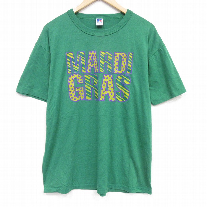 ラッセル 80s 半袖Tシャツ マルディグラ グリーン メンズXL相当 | 古着