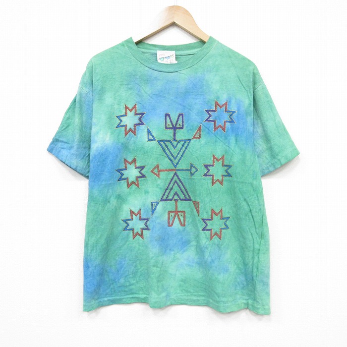90s 半袖Tシャツ ネイティブ柄 グリーン XL | 古着
