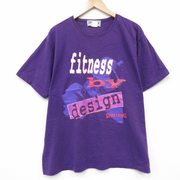 XL★古着 スポルティング 半袖 ビンテージ Tシャツ メンズ 90年代 90s フィットネス 大きいサイズ コットン クルーネック USA製 紫 26may21