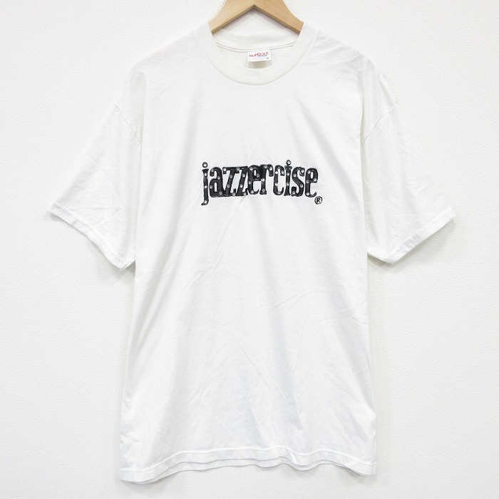 XL★古着 半袖 ビンテージ Tシャツ メンズ 90年代 90s ジャザサイズ ハンドペイント クルーネック USA製 白 26may21