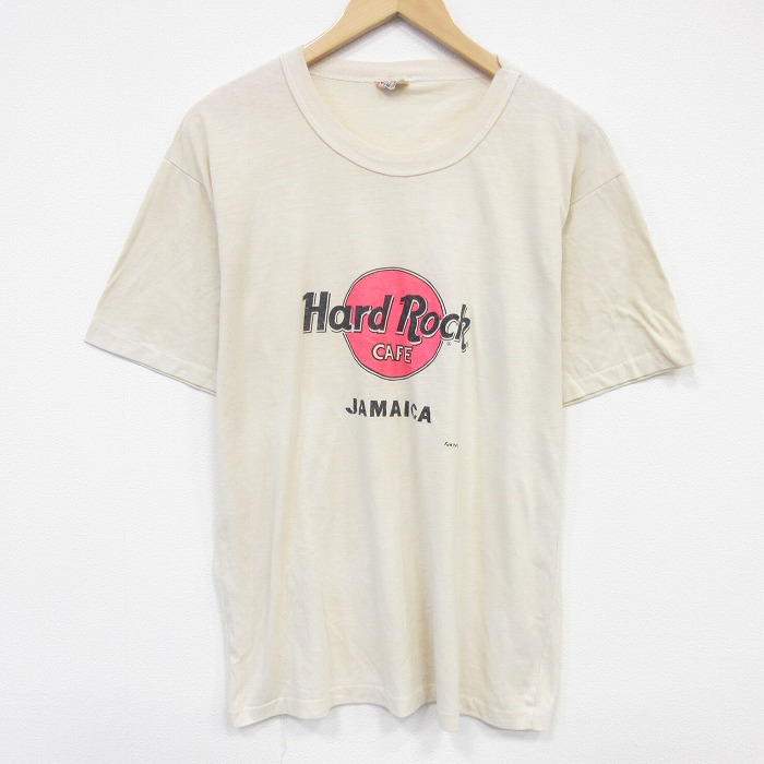 L★古着 半袖 ビンテージ Tシャツ メンズ 80年代 80s ハードロックカフェ クルーネック ベージュ【spe】 26may23