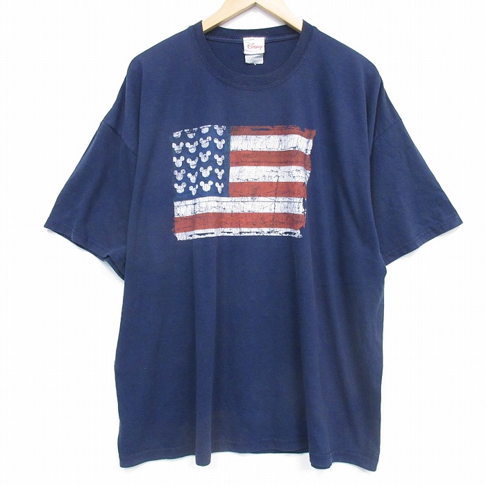 ディズニー 00s 半袖Tシャツ 星条旗 ネイビー XL | 古着