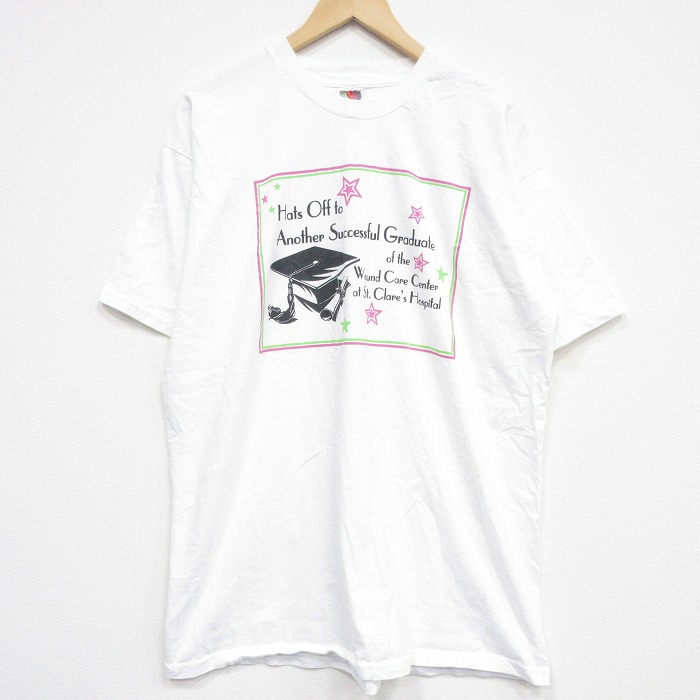 【20%OFF】フルーツオブザルーム 00s 半袖Tシャツ 学士帽 ホワイト メンズXL相当 | 古着