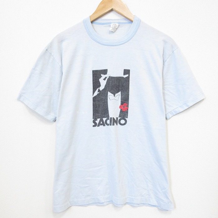 80s 半袖Tシャツ SACINO ライトブルー L | 古着