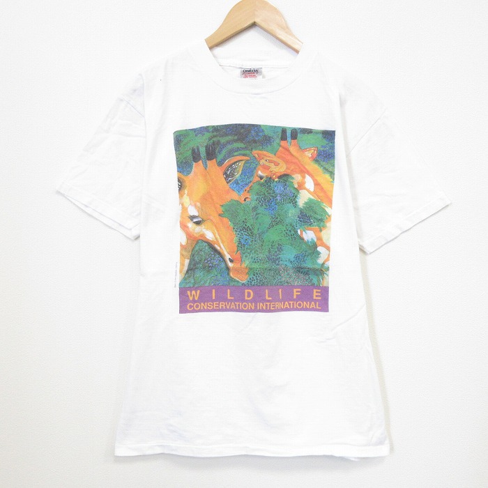 L★古着 オニータ ONEITA 半袖 ビンテージ Tシャツ メンズ 90年代 90s キリン コットン クルーネック ホワイト【spe】 26may26