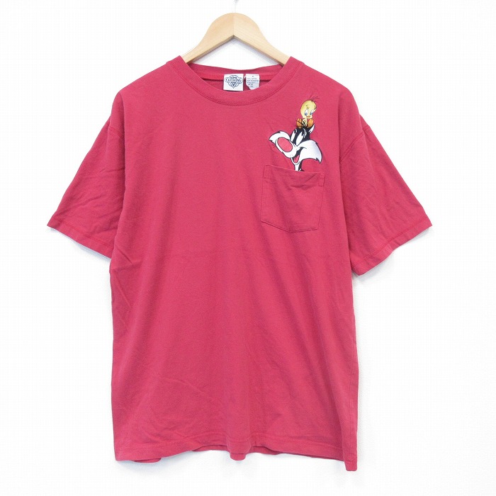 ルーニーテューンズ 90s 半袖Tシャツ シルベスター トゥイーティー ピンク メンズL相当 | 古着