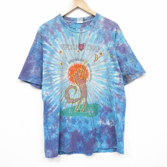 00s 半袖Tシャツ ウルフ ライトブルー メンズXL相当 | 古着